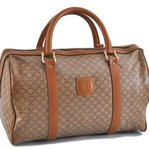 Celine Vintage Macadam Blason Boston Bag Beige